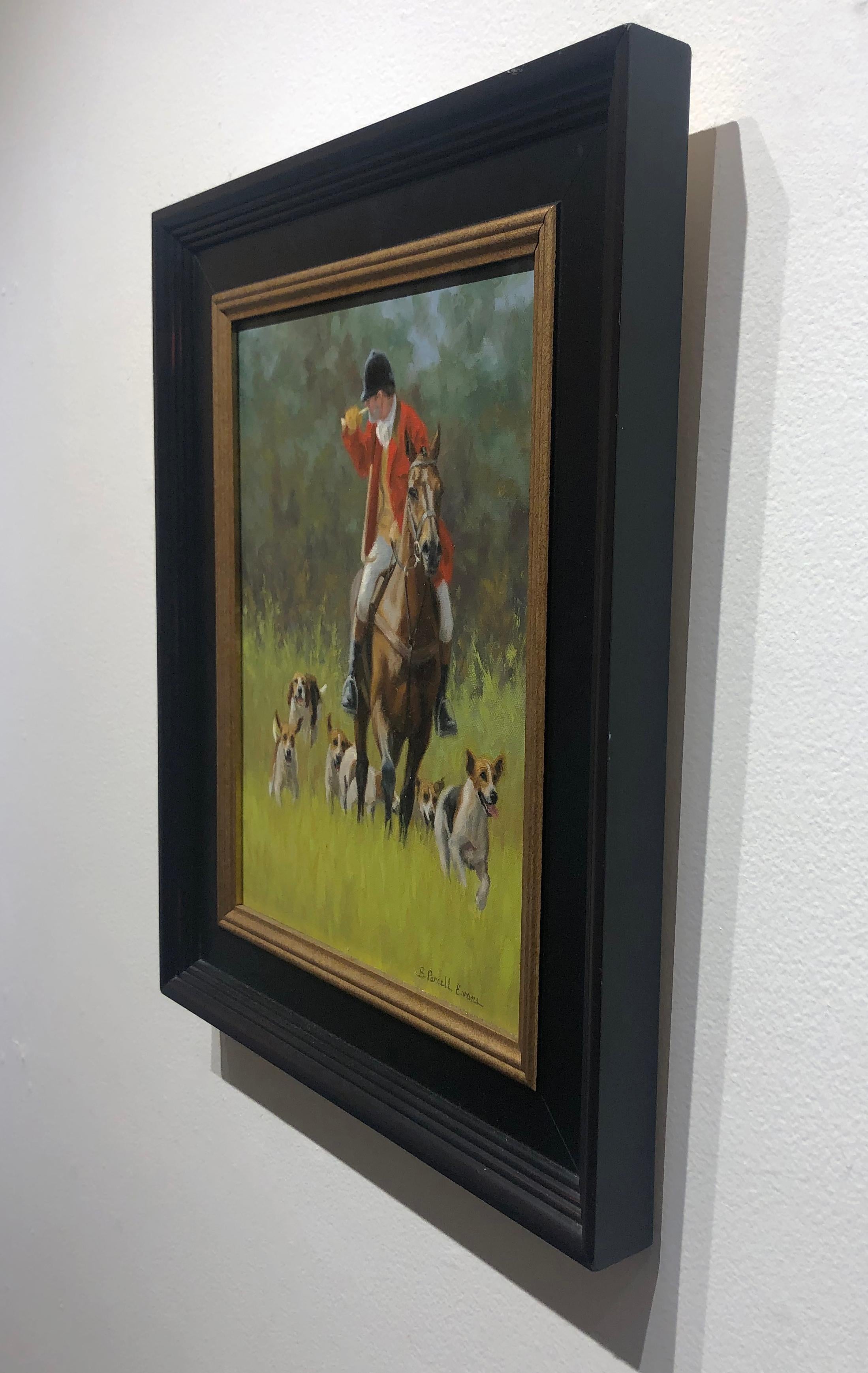 Beth Parcell, „Sound of the Horn“, 14x11 Fuchs Jagdpferd, Ölgemälde (Braun), Landscape Painting, von Beth Parcell 