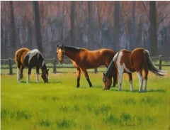 Beth Parcell, „Springtime“, 11x14 Equine-Pferd Landschaft, Grünessel, Ölgemälde