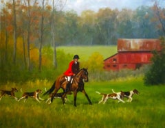 Beth Parcell, "Steeped in Color", 18x24 Fox Hunting Landscape Barn Oil Painting