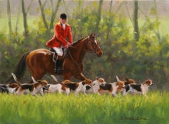 Beth Parcell, "To Another Covert", 9x12 Equine Fox Hunt Oil Painting on Canvas 