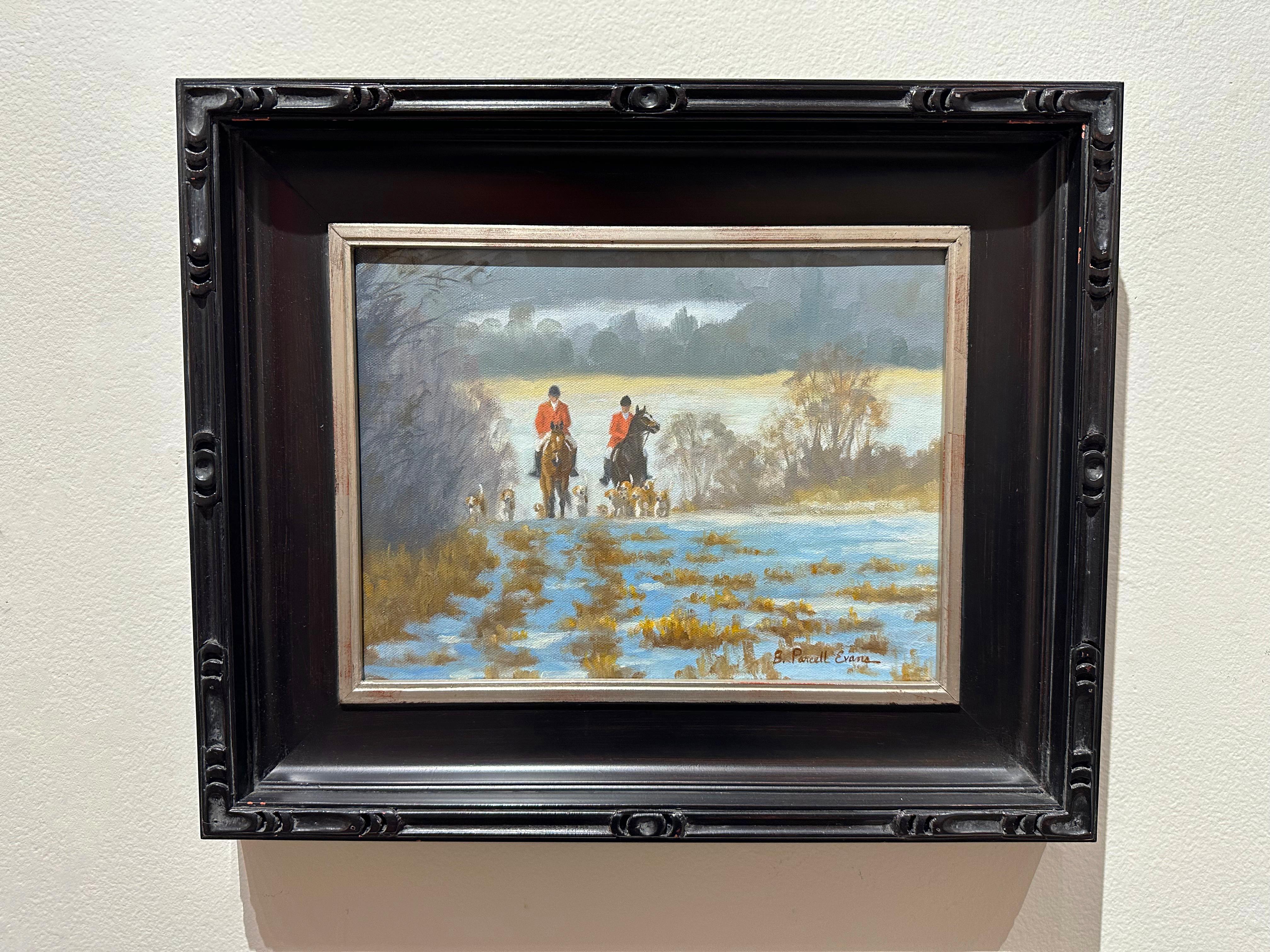 Beth Parcell, „Winter Hunt“, 9x12 Schneewittchen-Equine-Fuchs-Landschaft, Ölgemälde  – Painting von Beth Parcell 