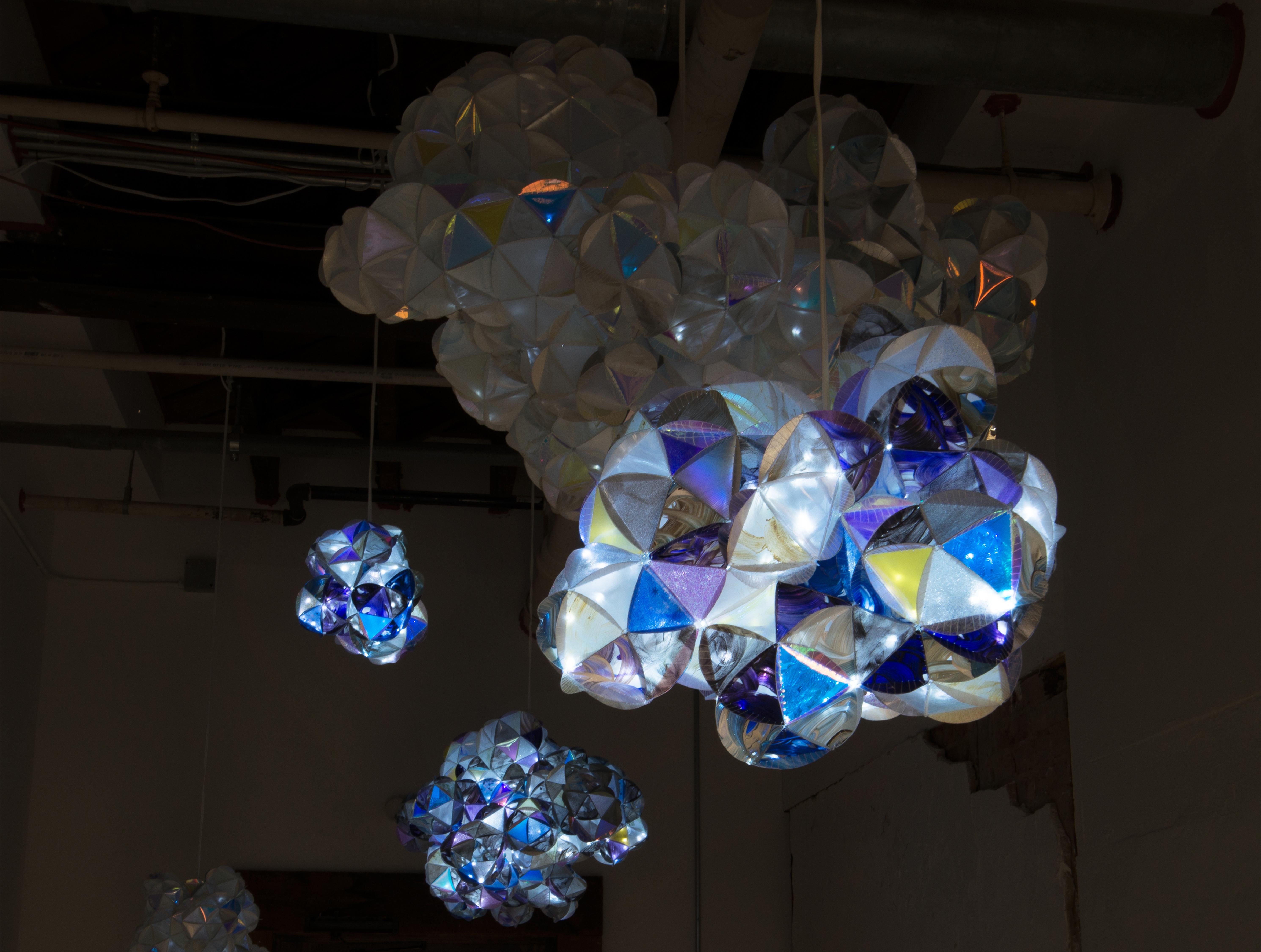 STORM - Light Hanging Sculpture, Clouds and LED Lights For Sale 3