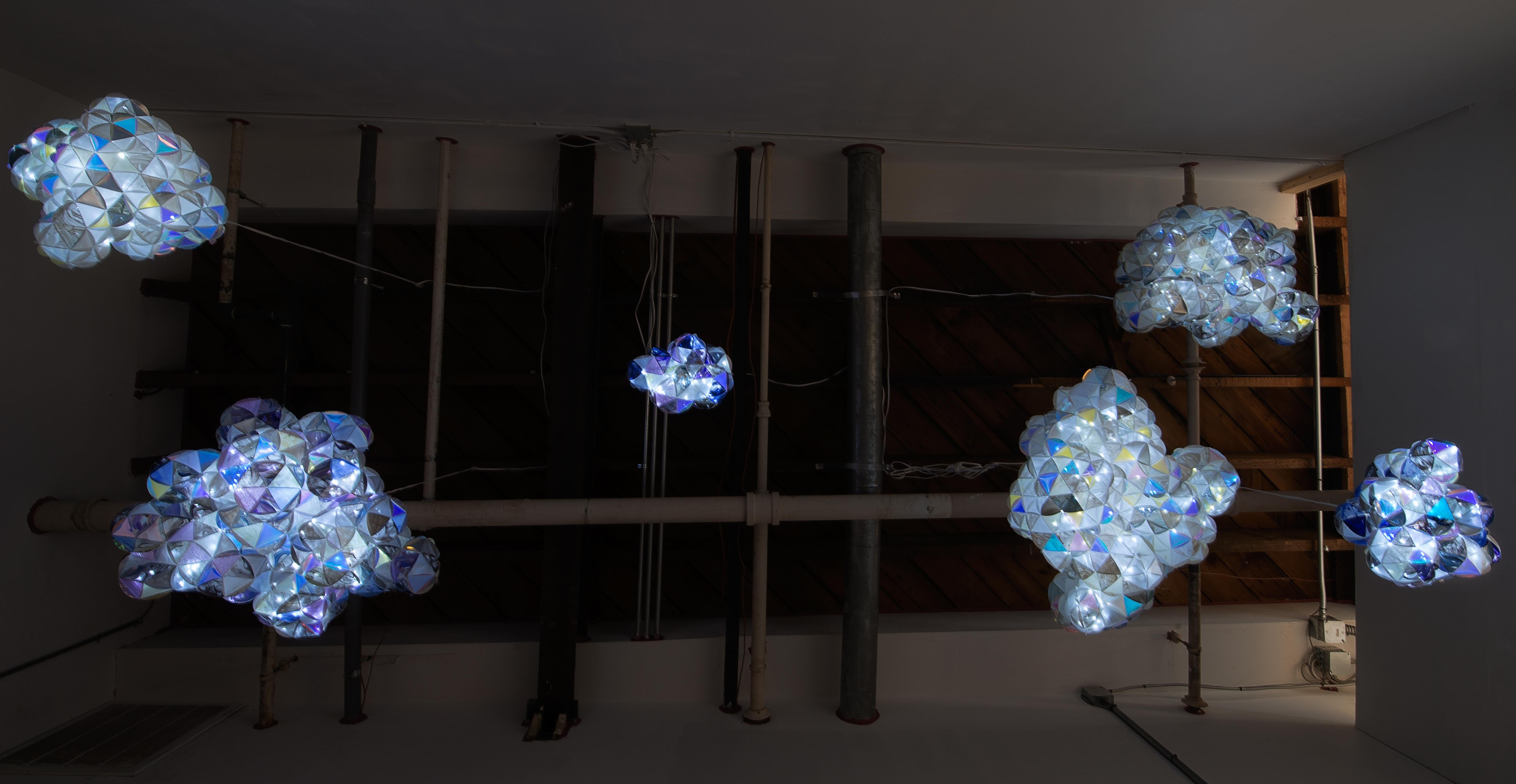STORM - Light Hanging Sculpture, Clouds and LED Lights - Mixed Media Art by Beth Reitmeyer