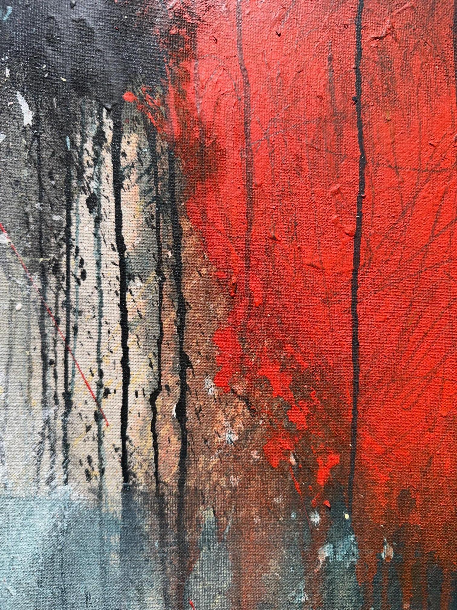 Fuego y Hielo - Pintura Abstracta Contemporánea - Abstract Painting Gris de Beth Shields