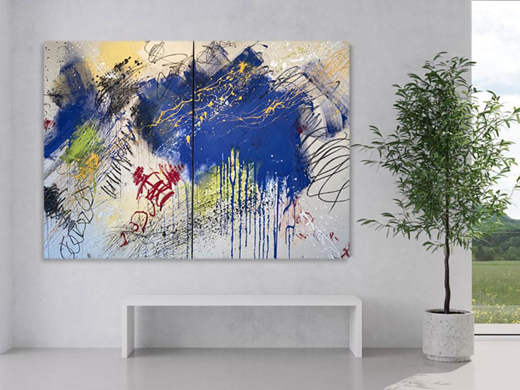 The Dance of Time (diptyque) - Peinture abstraite contemporaine - Contemporain Mixed Media Art par Beth Shields