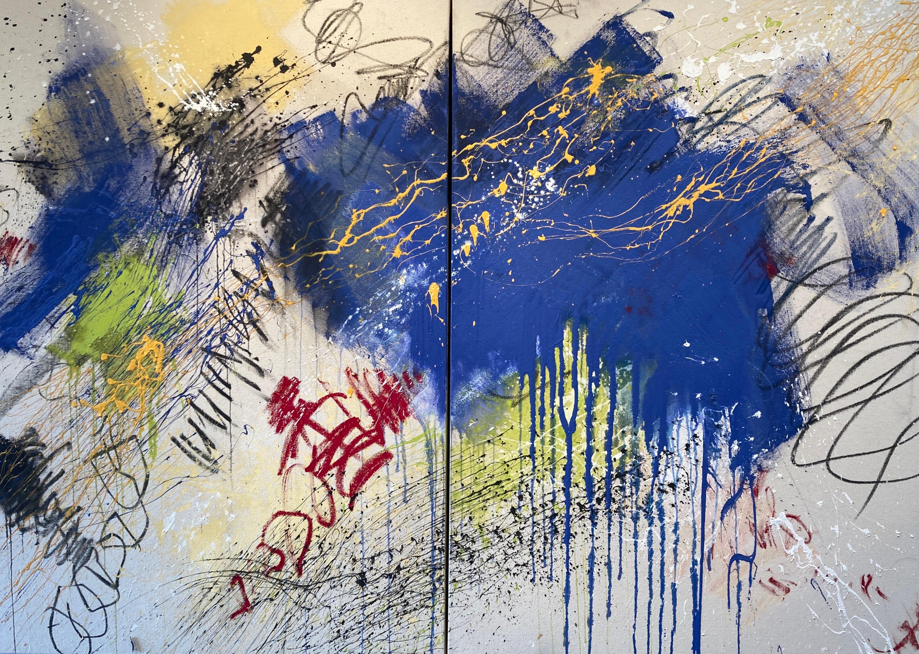The Dance of Time (diptyque) - Peinture abstraite contemporaine - Mixed Media Art de Beth Shields