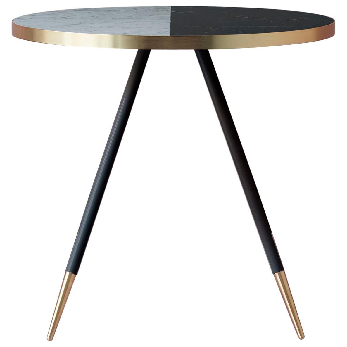 Bethan Gray Band Dining Table Two-Tone Black and White with Brass  
