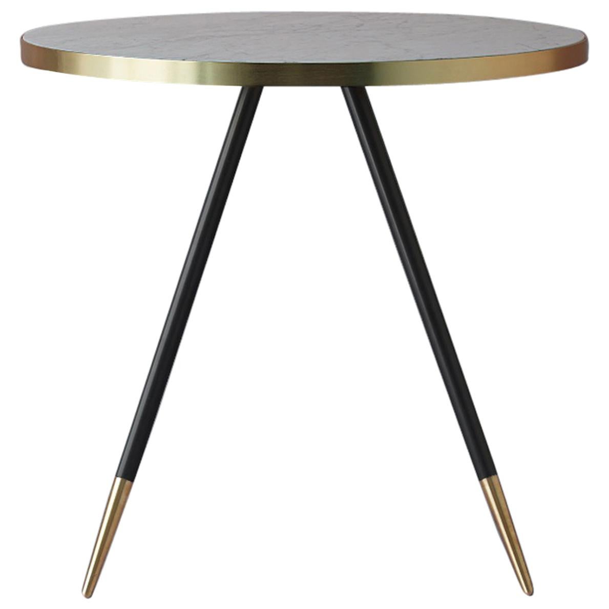 Bethan Gray Band Dining Table in White with Black and Brass Base 