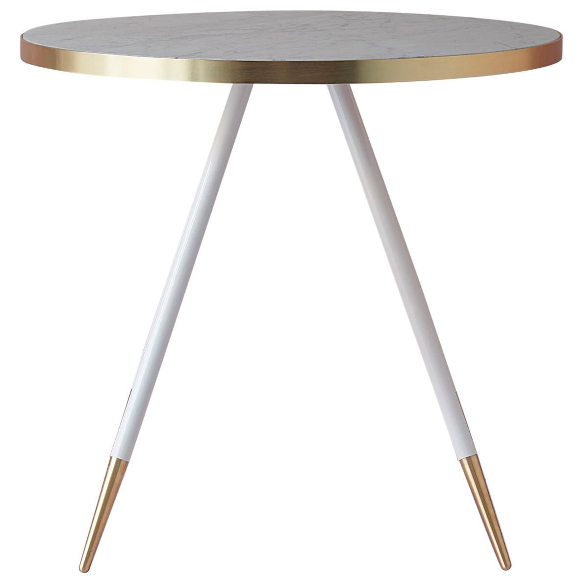 Bethan Gray Band Dining Table in White with White and Brass Base