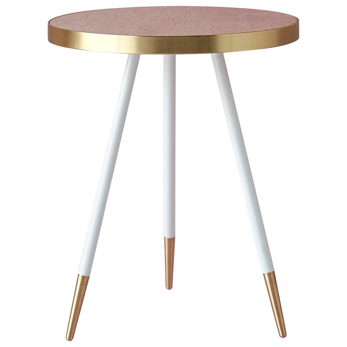 Bethan Gray Band Side Table Single Tone in Pink with White and Brass  
