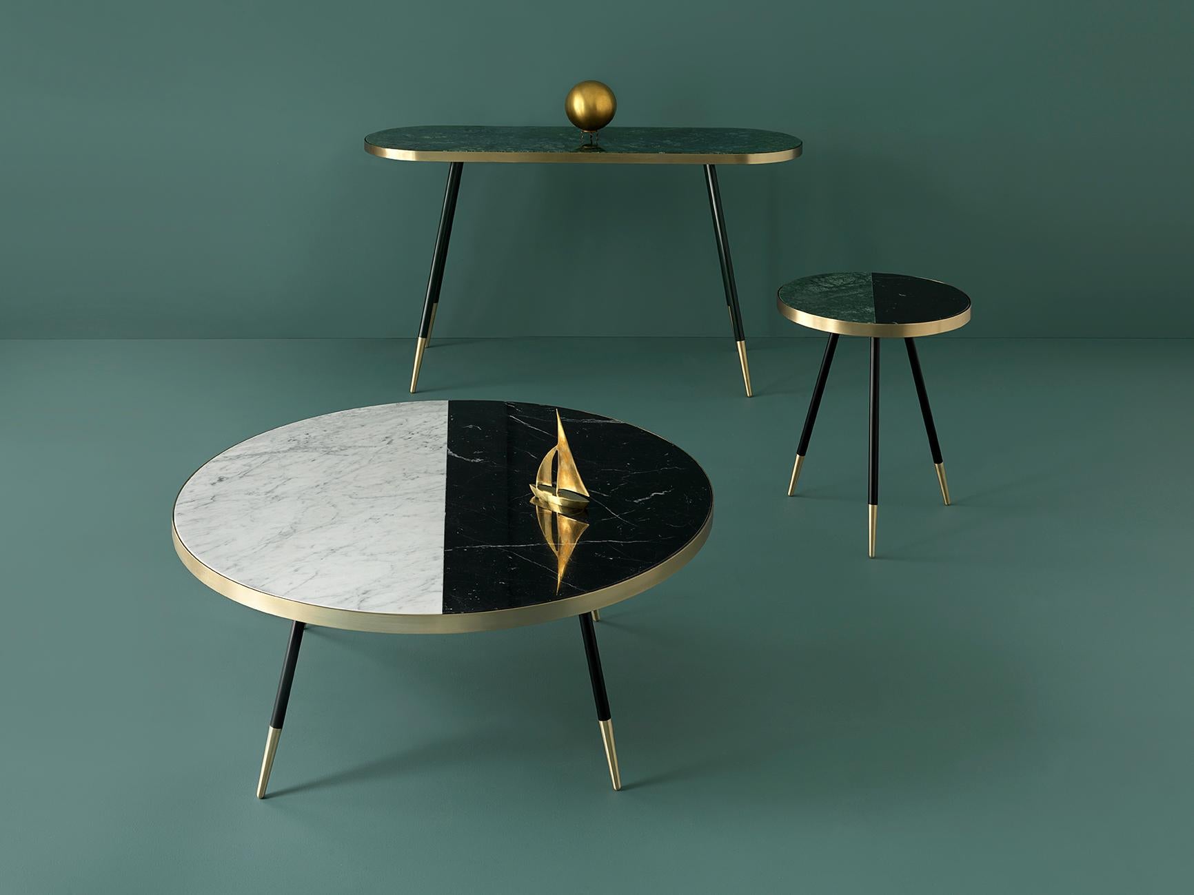 British Bethan Gray Band Side Table Two Tone Black and Green with Black and Brass Base For Sale