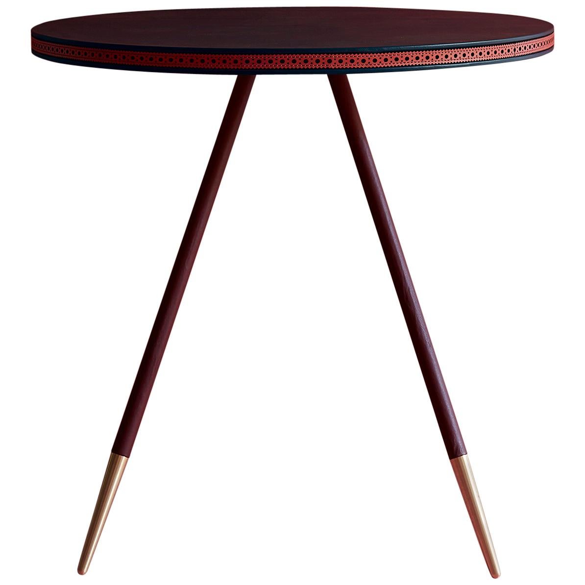 Bethan Gray Brogue Dining Table in Navy with Coral Edge and Brass Base