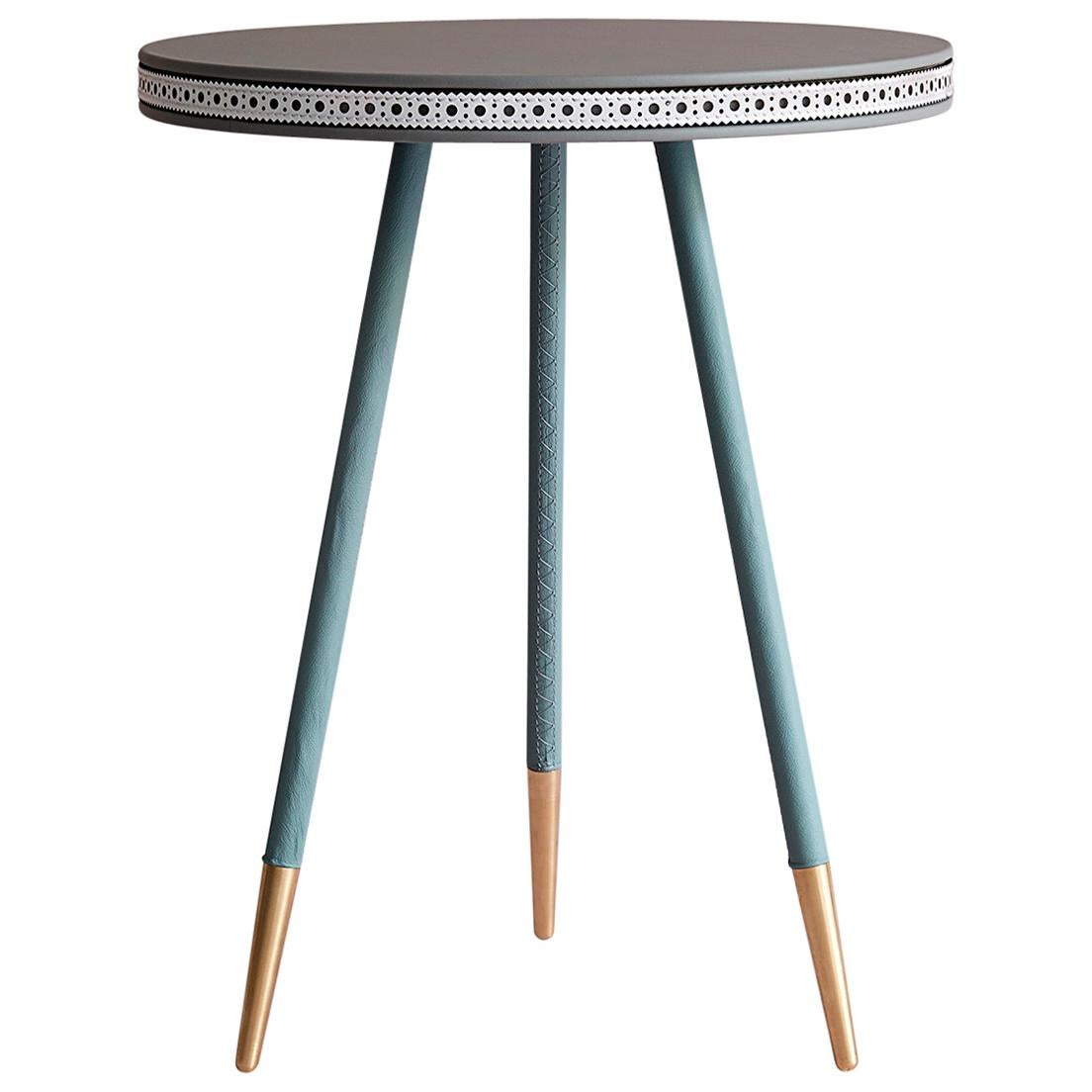Bethan Gray Brogue Side Table in Grey with White Edge and Brass Base