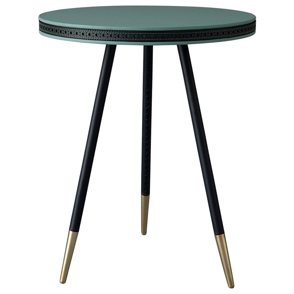 Bethan Gray Brogue Side Table in Jade with Black Edge and Brass Base