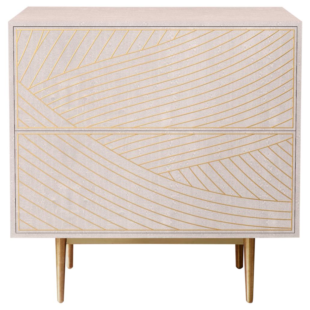 Bethan Gray Dhow Bedside Chest of Drawers in White and Brass