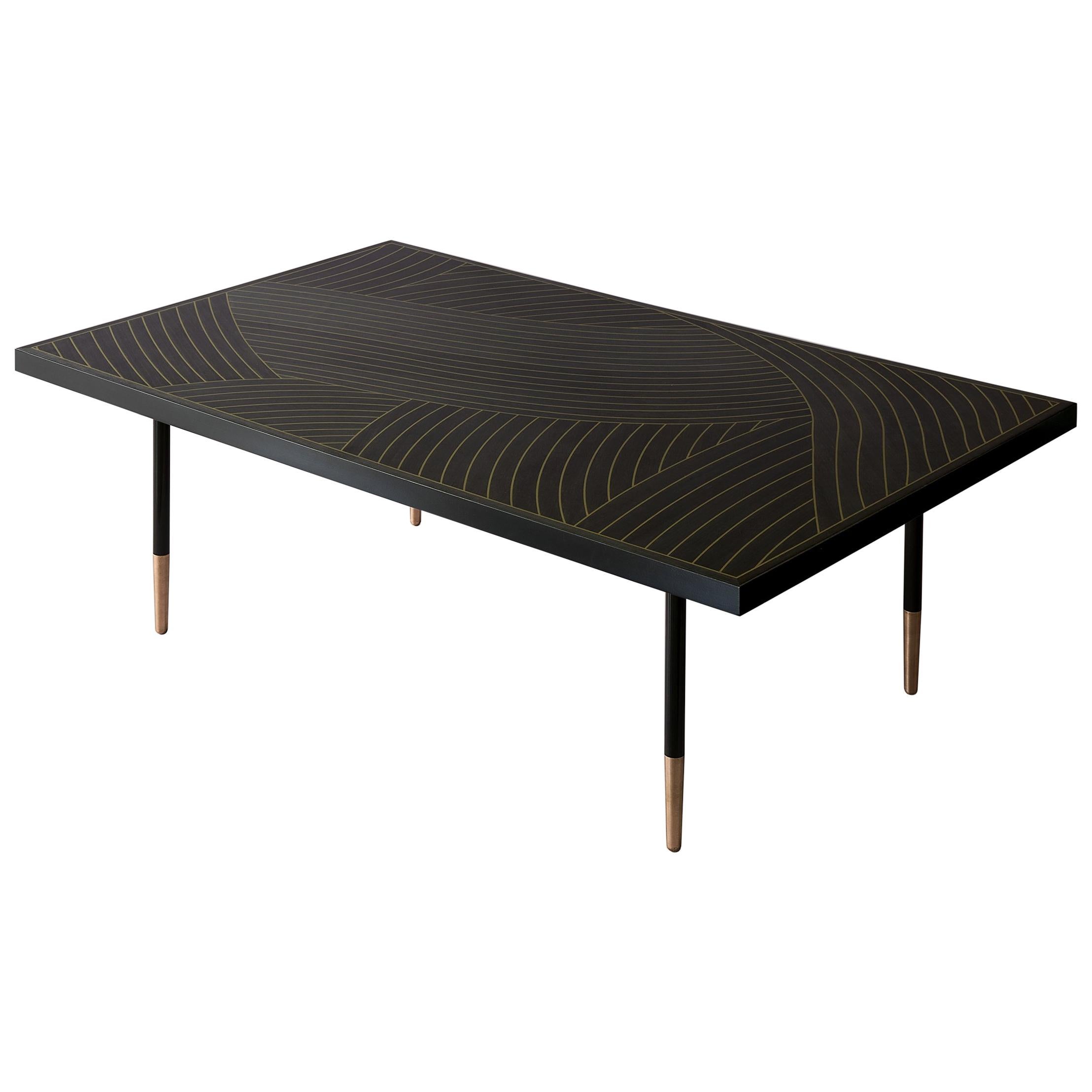 Dhow High Gloss Cocktail Table in Charcoal and Brass