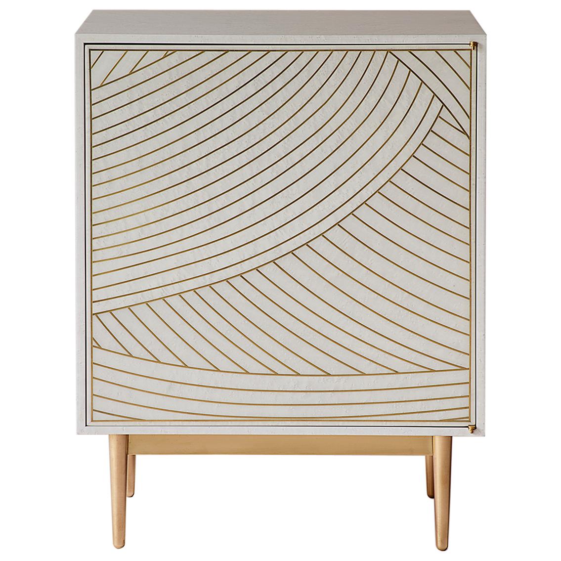 Bethan Gray Dhow One Door Bedside Table in White and Brass