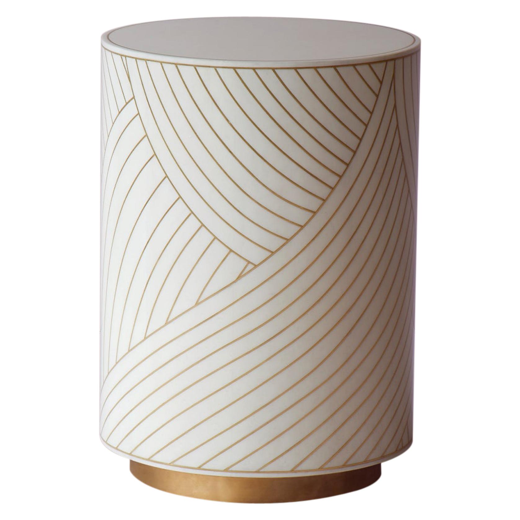 Bethan Gray Dhow Side Table in White and Brass