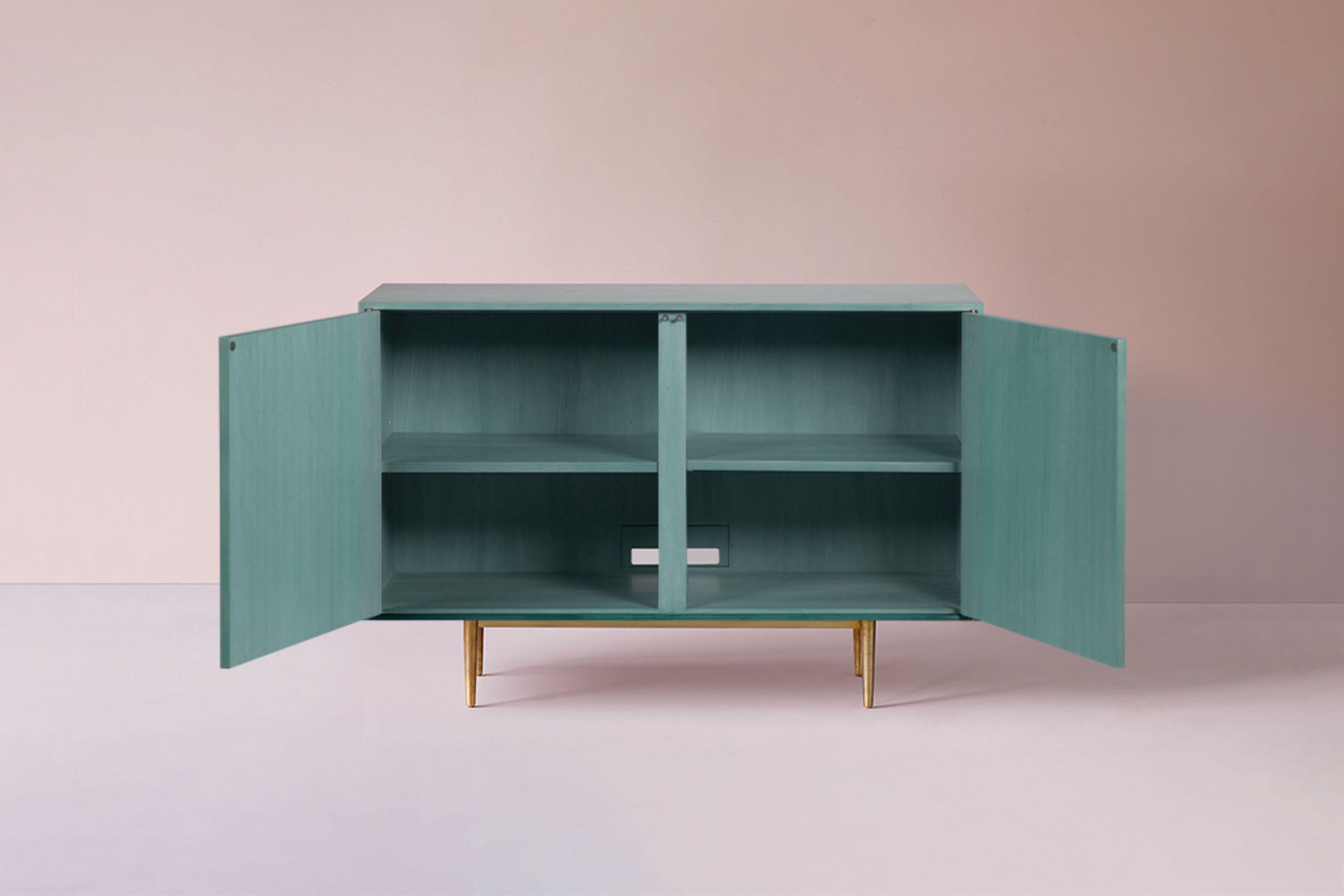 British Bethan Gray • Dhow Two Door Sideboard Cabinet Jade and Brass For Sale