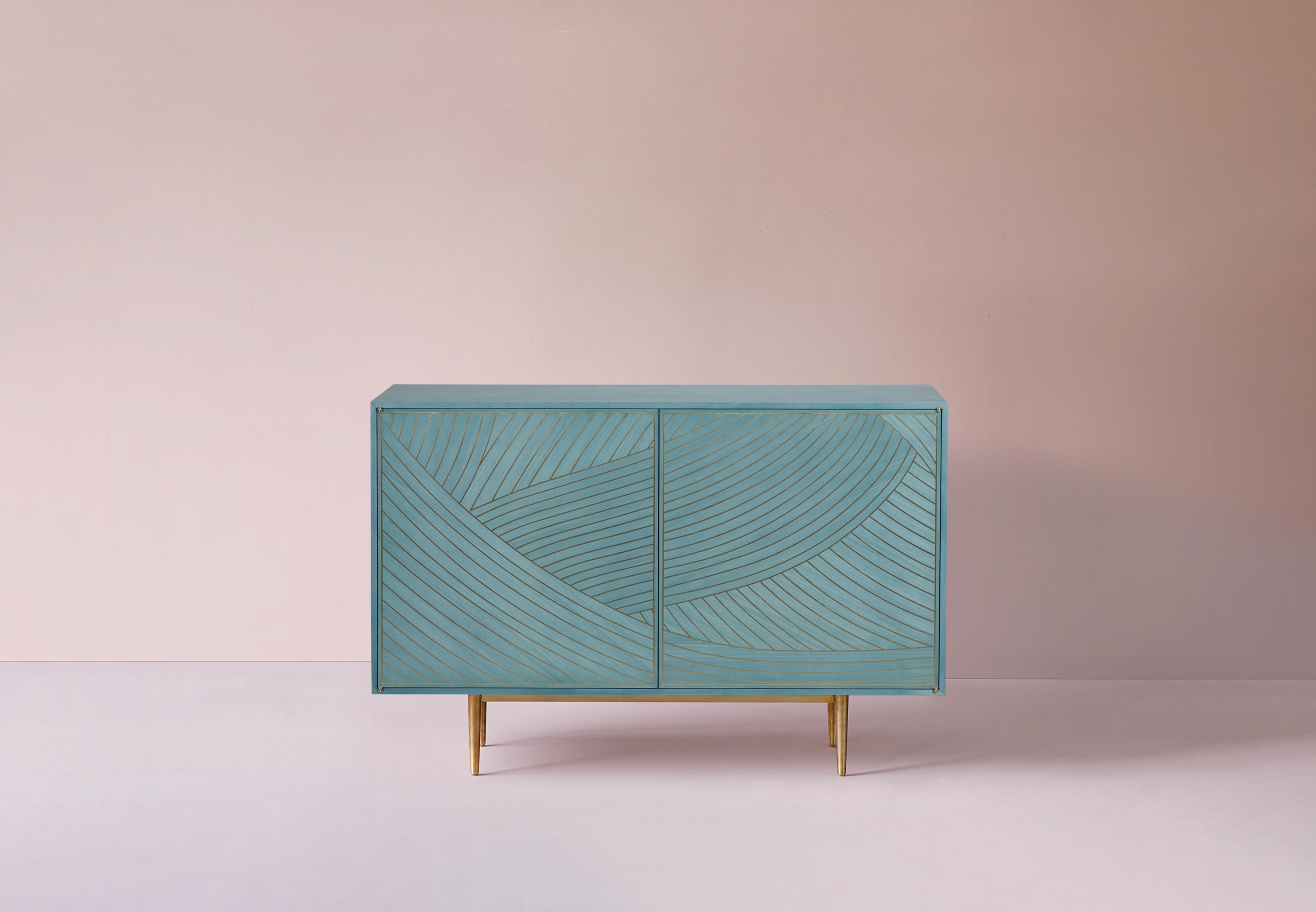 Bethan Gray Dhow Two Door Sideboard Cabinet Jade and Brass In New Condition In London, GB