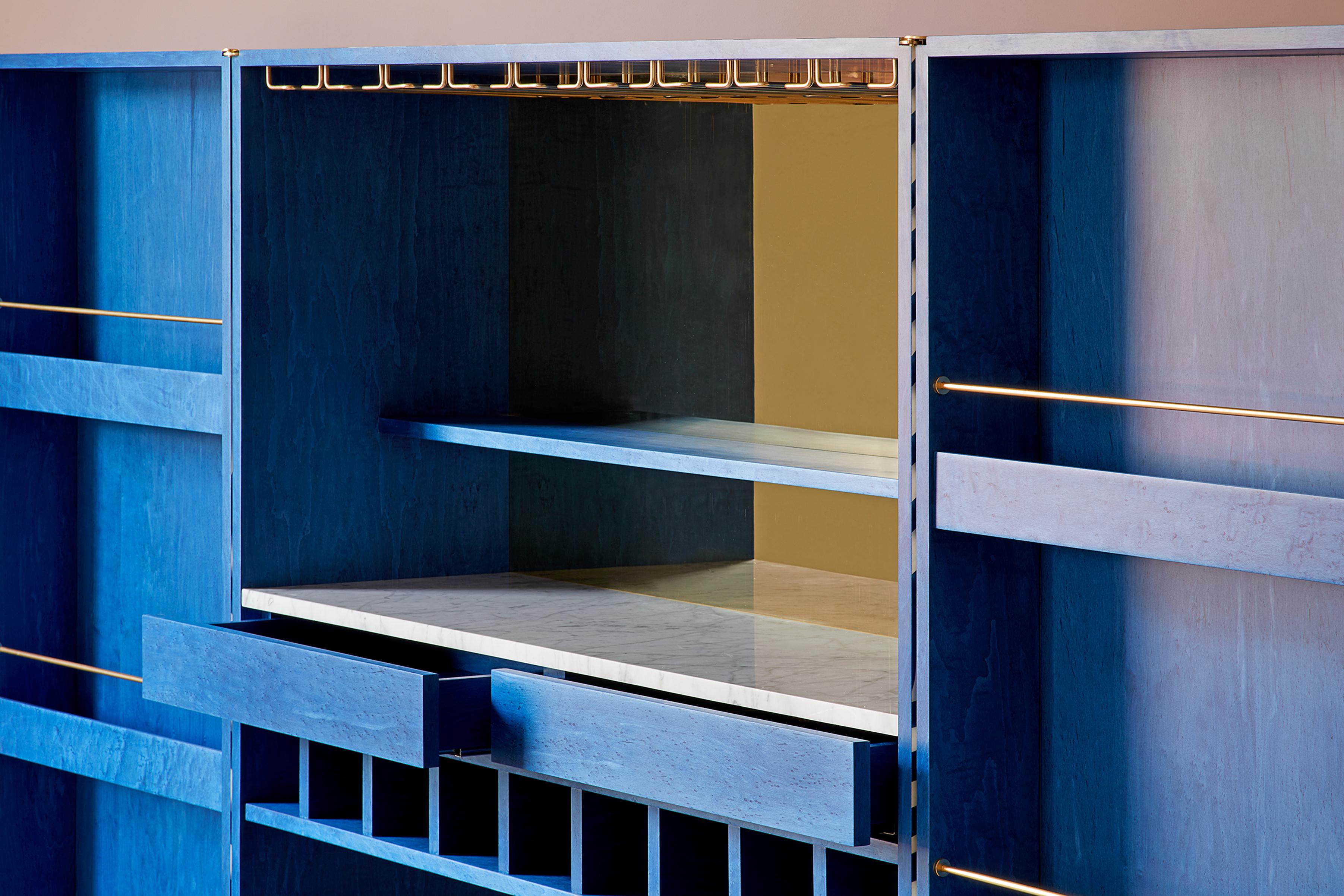 Contemporary Bethan Gray • Inky Dhow Large Bar Cabinet in Ultramarine and White For Sale