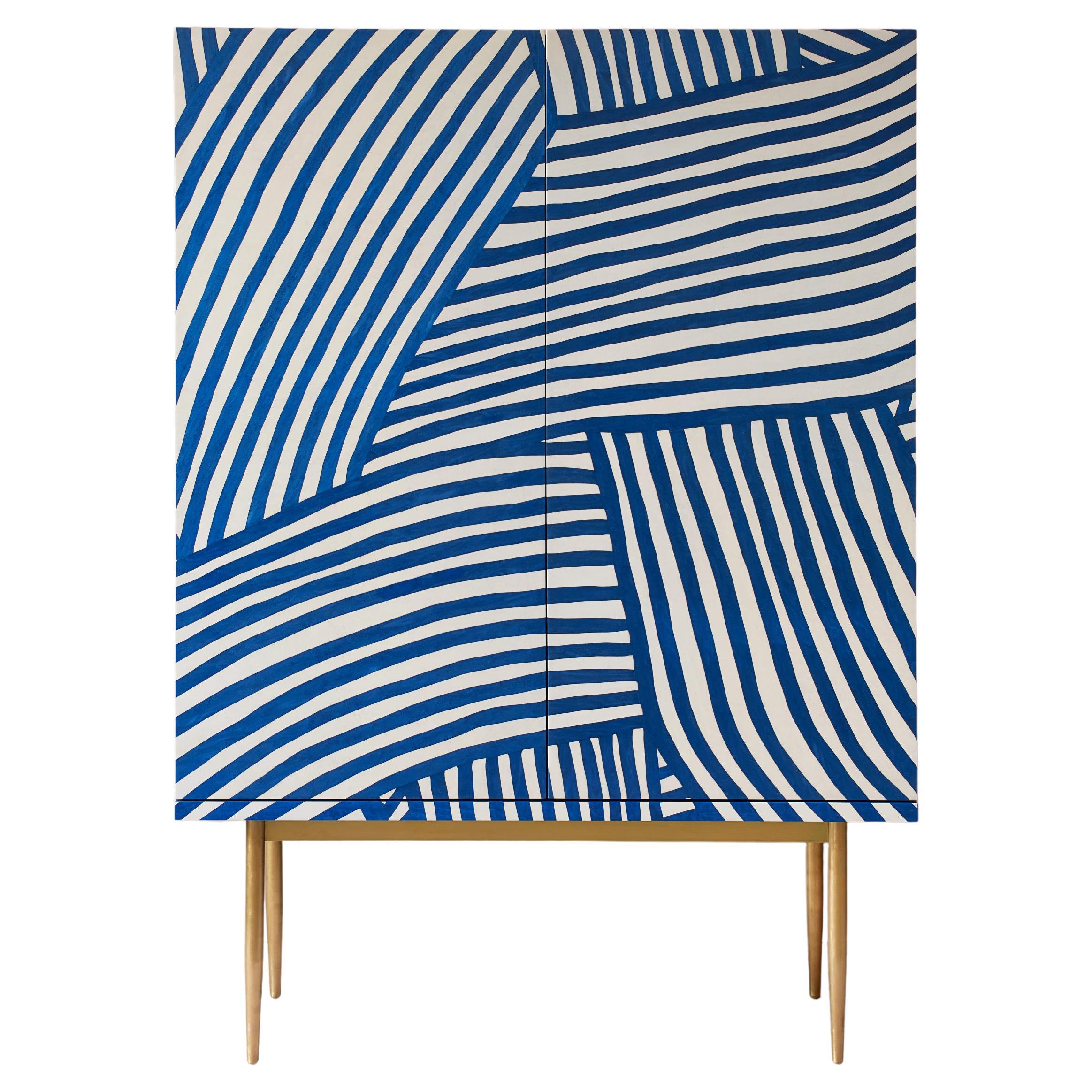 Bethan Gray Inky Dhow Large Bar Cabinet in Ultramarine and White