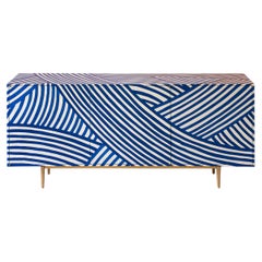 Bethan Gray Inky Dhow Three Door Sideboard Cabinet Ultramarine and White