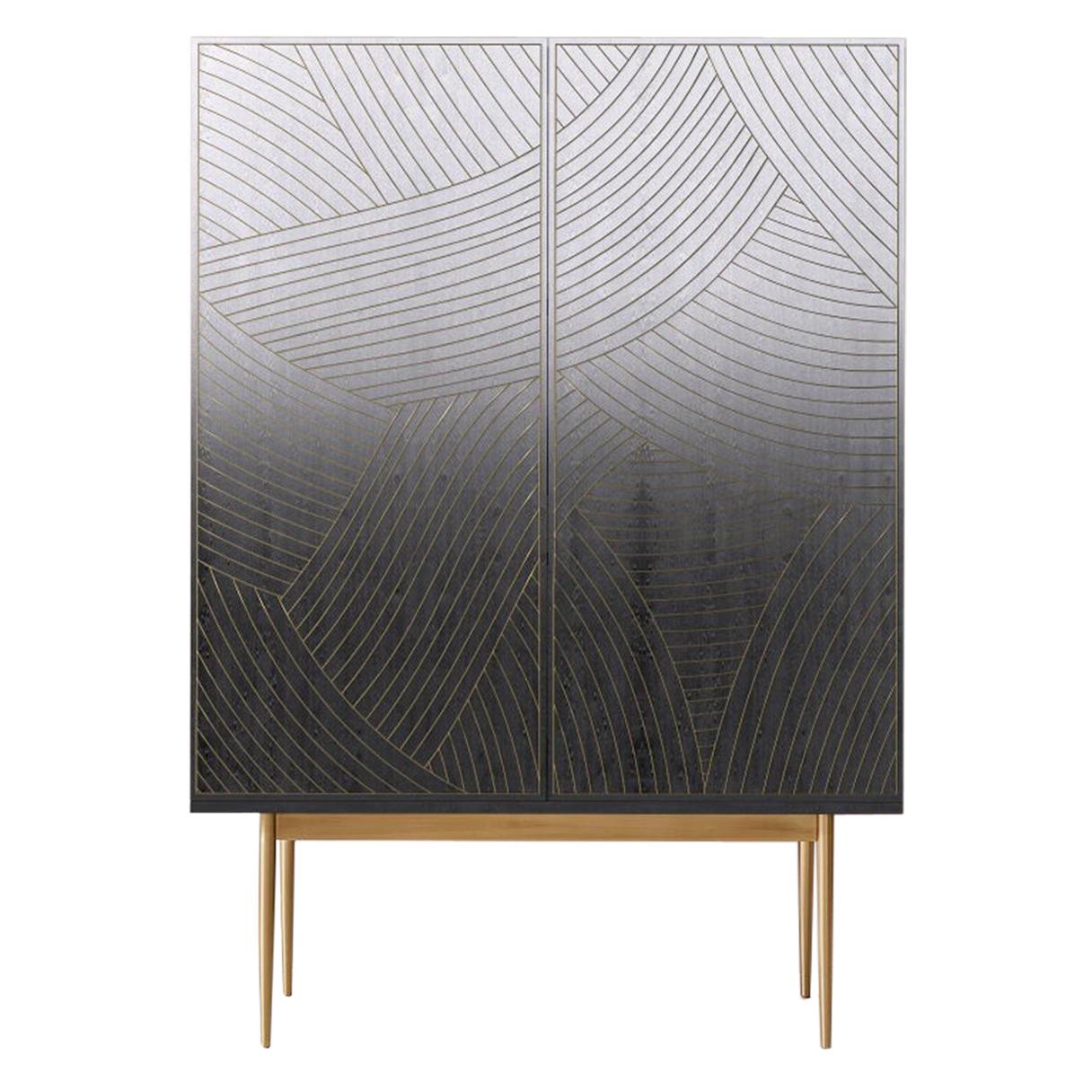 Bethan Gray Dhow Large Bar Cabinet Monochrome and Brass