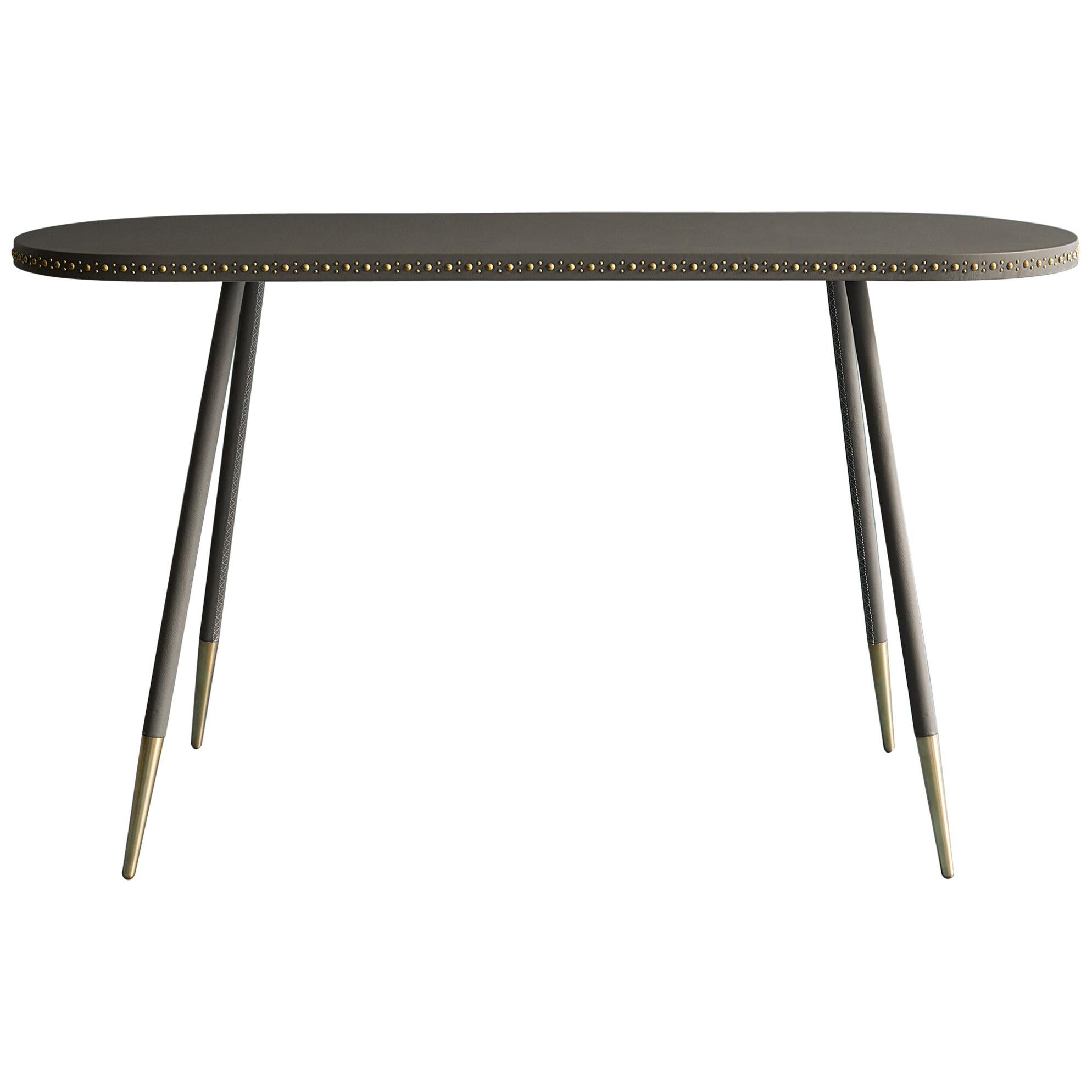 Bethan Gray Leather Stud Console Table in Grey