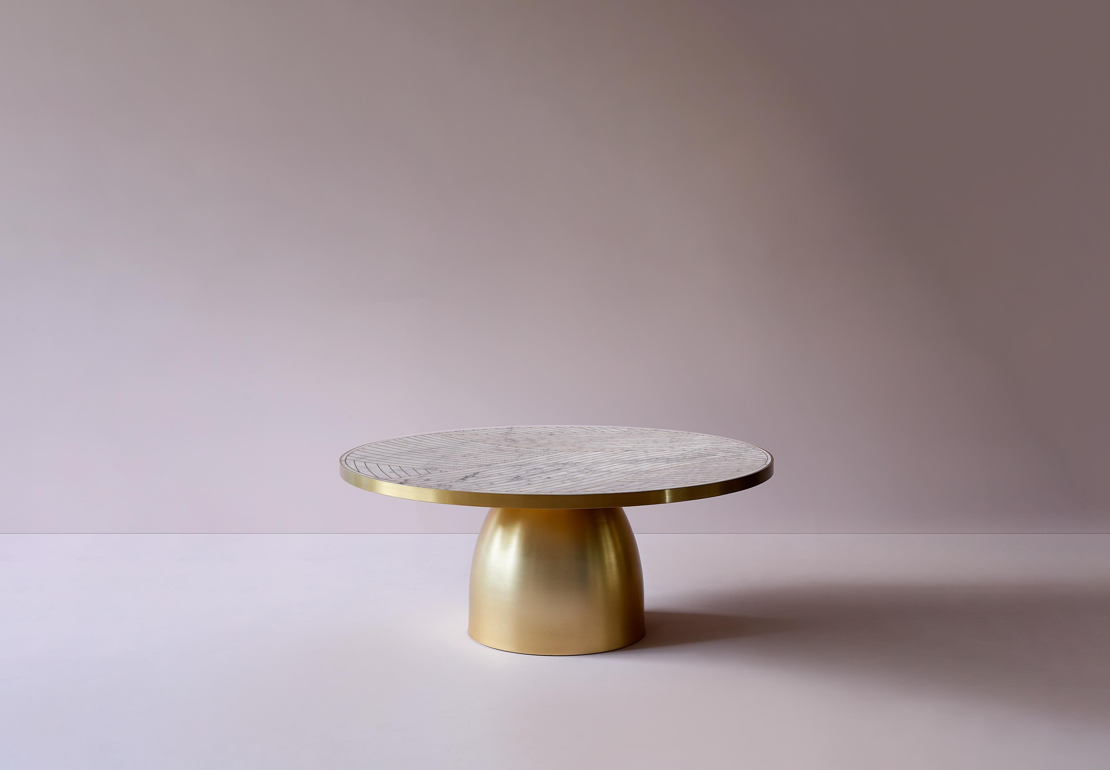 Inspiration
The distinctive pedestal leg is inspired by the arches and gilded domes typical of Middle Eastern architecture – Bethan wanted to capture the experience of exploring a new city and seeing the sunlight bounce off golden roofs.

Craft
The
