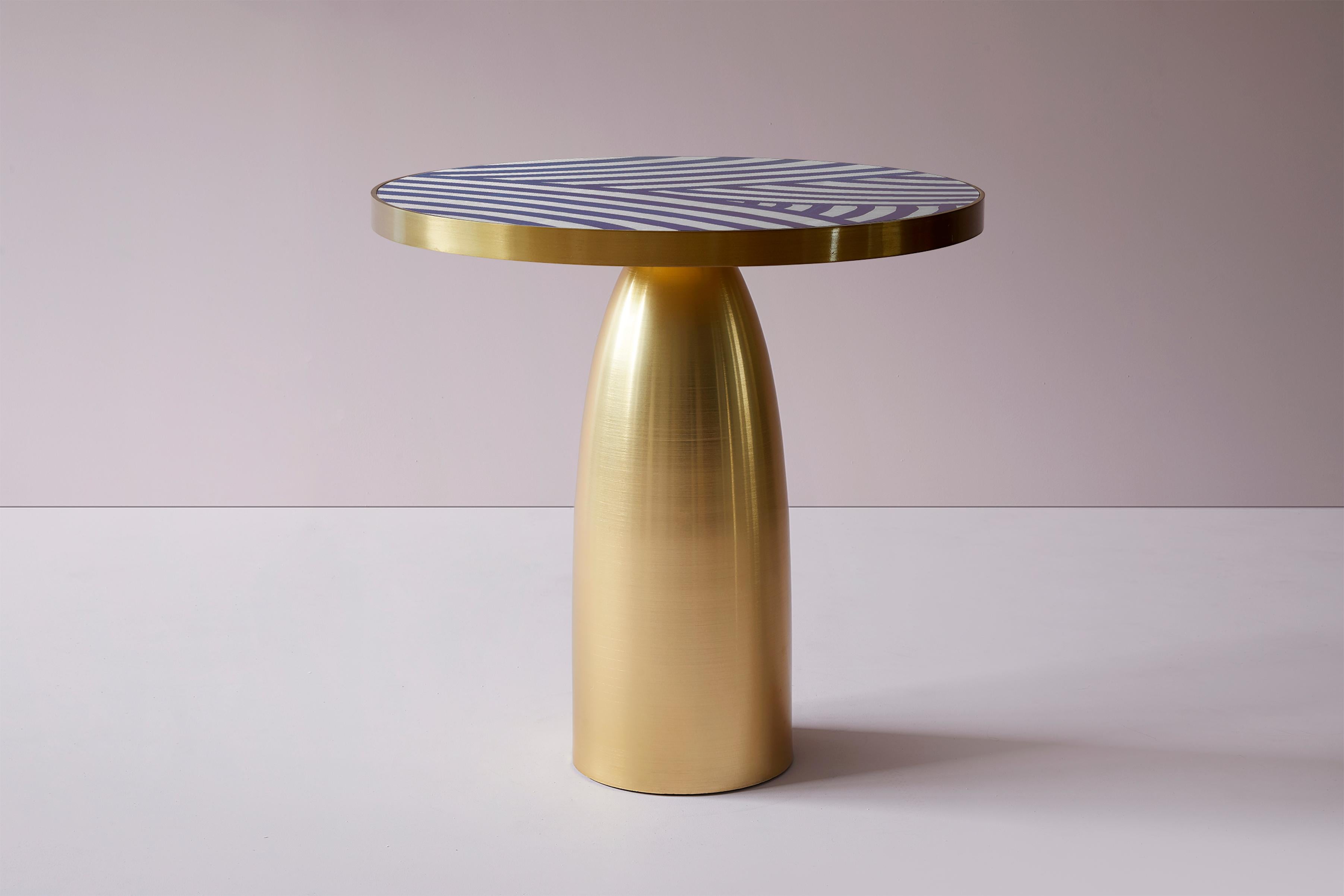 British Bethan Gray Lustre Inky Dhow Small Side Table in Ultramarine, White and Brass For Sale