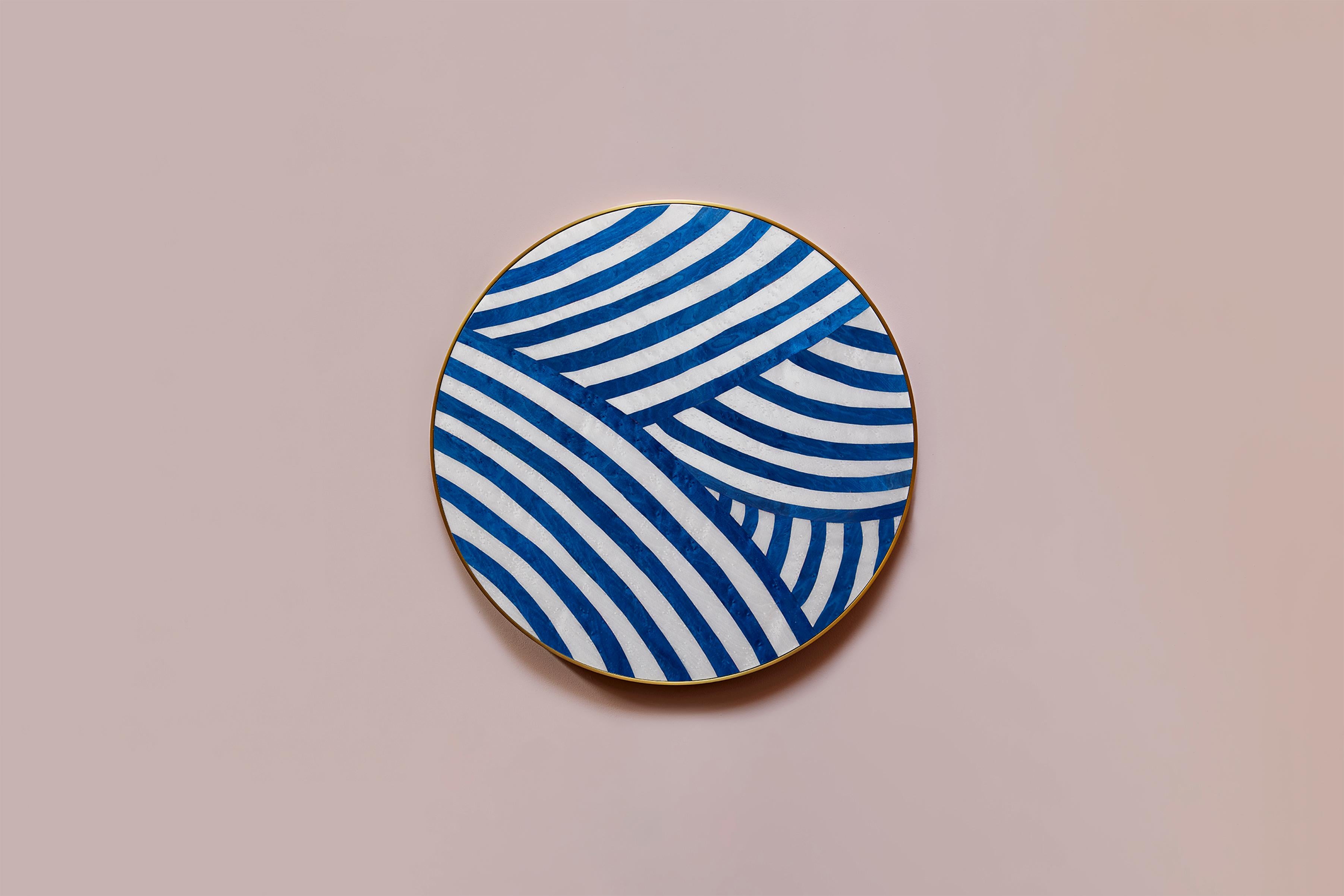 Marquetry Bethan Gray • Lustre Inky Dhow Small Side Table in Ultramarine, White and Brass For Sale