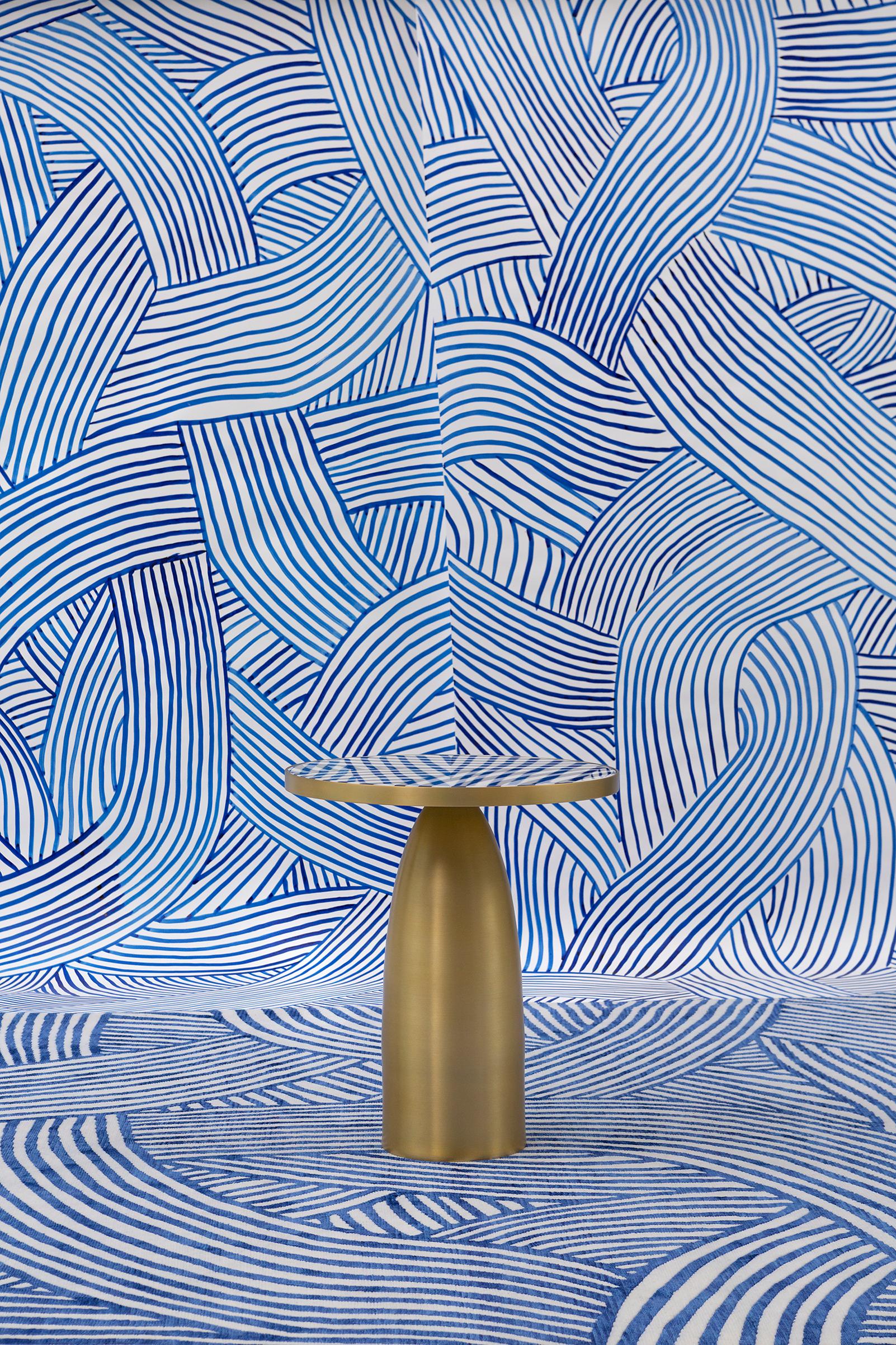 Bethan Gray Lustre Inky Dhow Small Side Table in Ultramarine, White and Brass In New Condition For Sale In London, GB