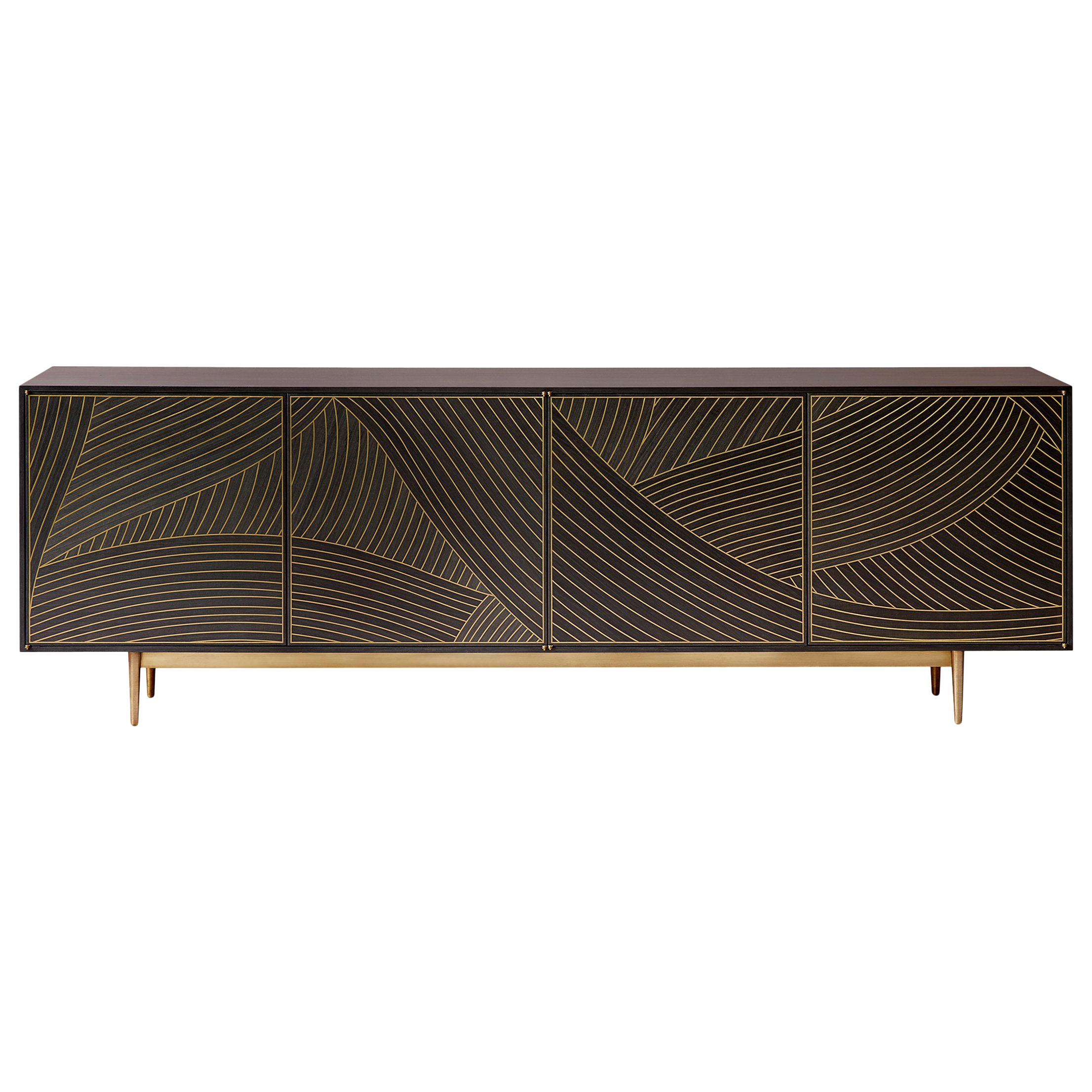 Bethan Gray MAXI Dhow Four Door Cabinet in Charcoal and Brass