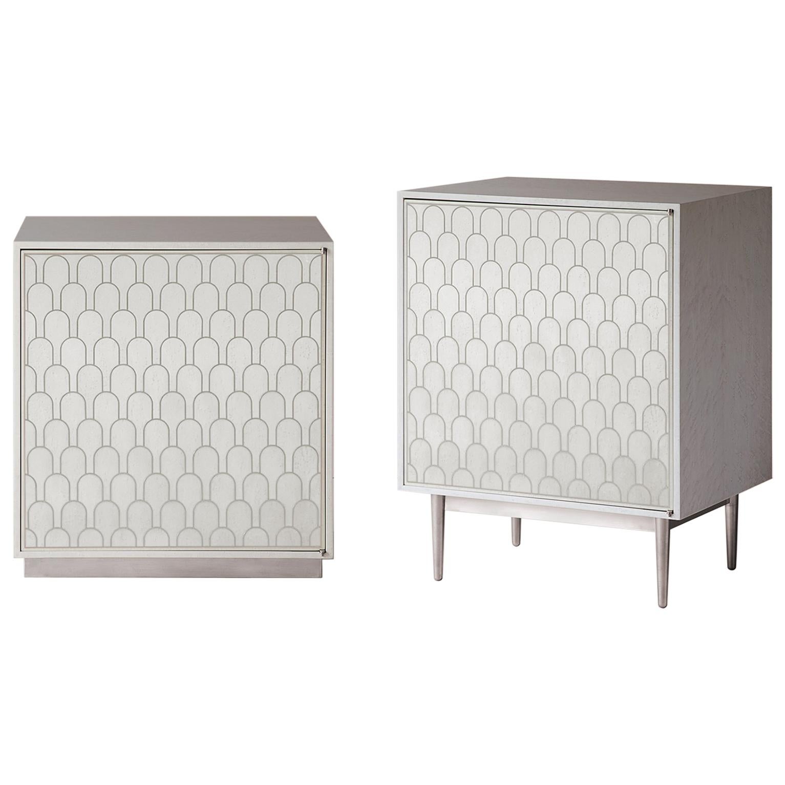 Bethan Gray Maxi Nizwa One-Door Bedside Table in White and Nickel