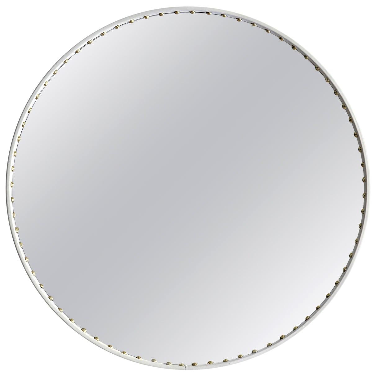 Bethan Gray Medium Round Stud Mirror in White and Brass