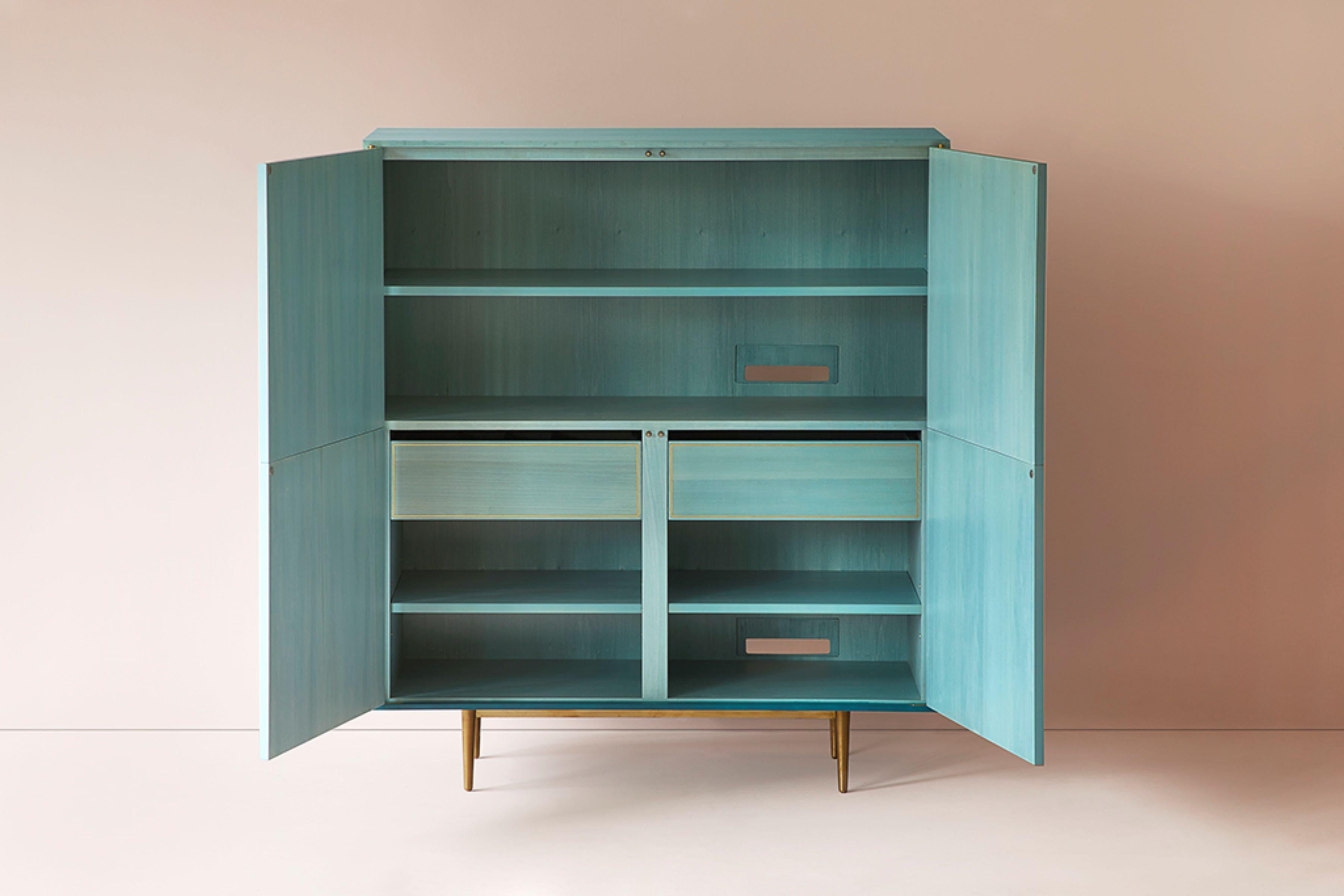 Maple Bethan Gray Nizwa 2x2 Cabinet in Teal and Brass For Sale