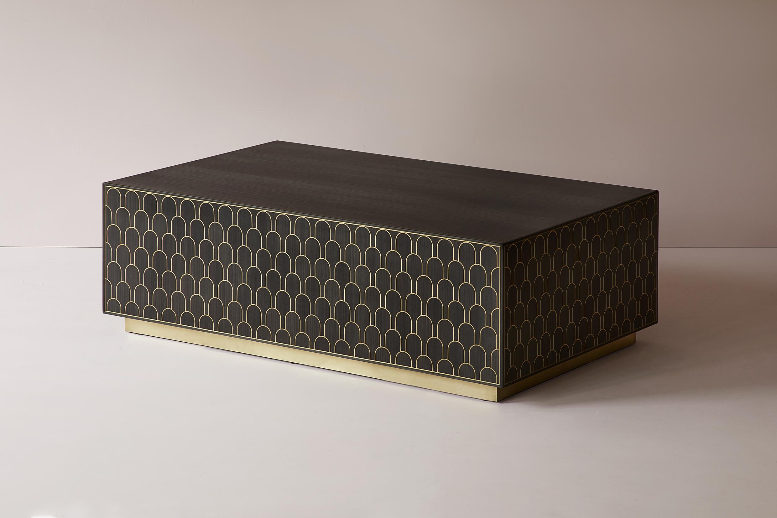 Bethan Gray Nizwa Square Block Table in Charcoal and Brass In New Condition In London, GB