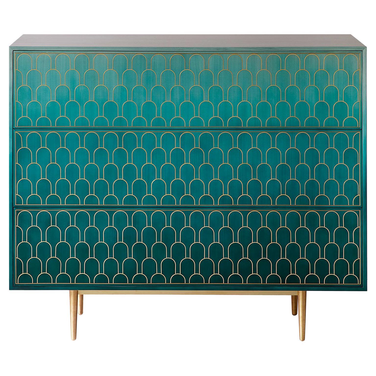 Bethan Gray • Nizwa Chest of Drawers in Jade and Brass For Sale