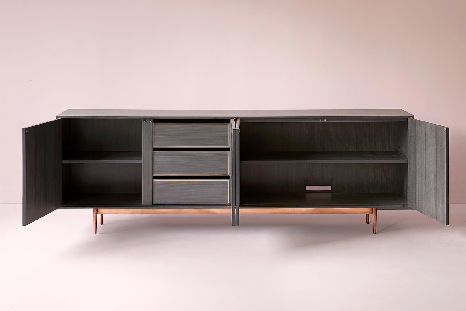 Maple Bethan Gray Nizwa Four-Door Cabinet in Charcoal and Brass
