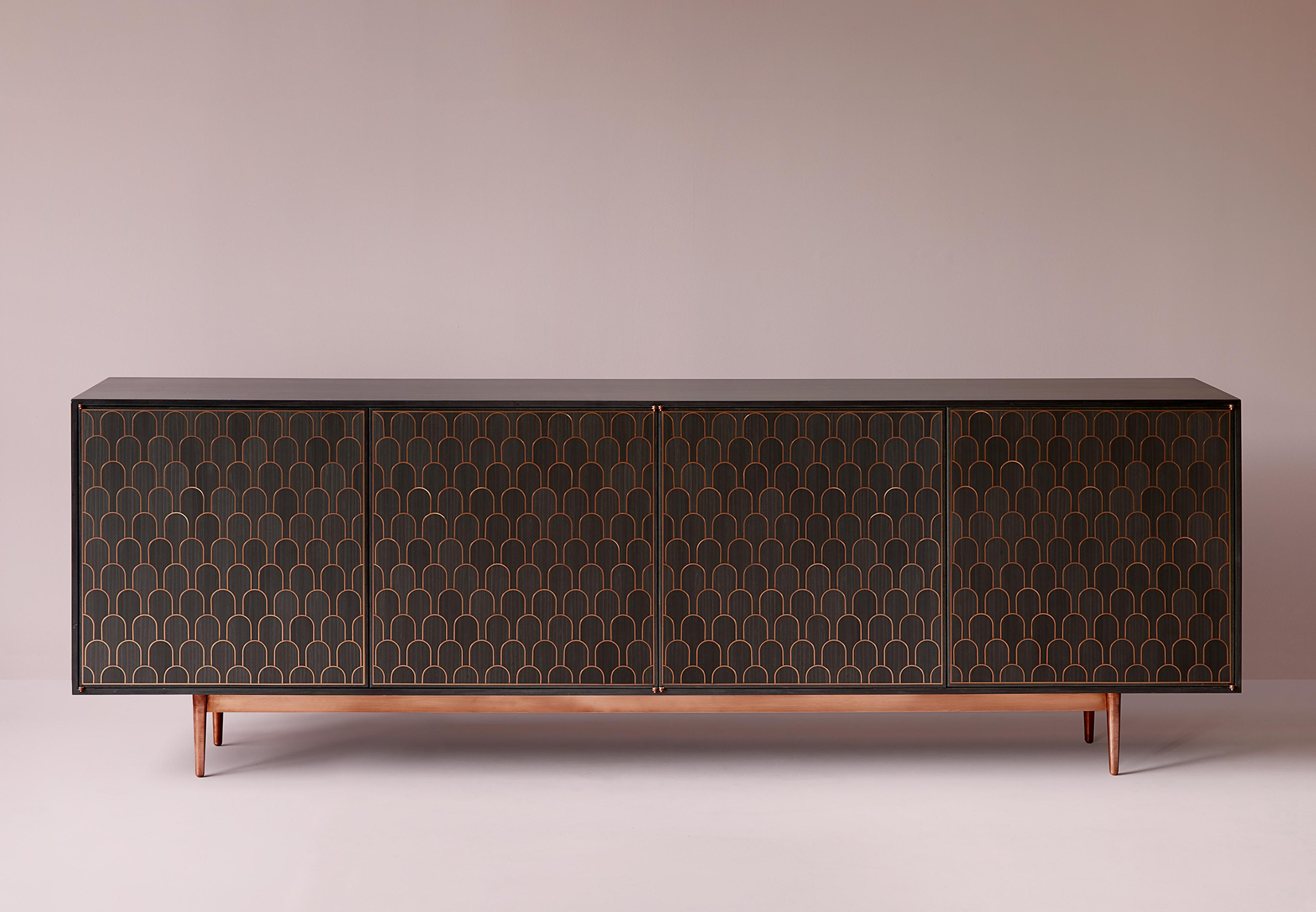 Contemporary Bethan Gray Nizwa Four-Door Cabinet in Charcoal and Brass