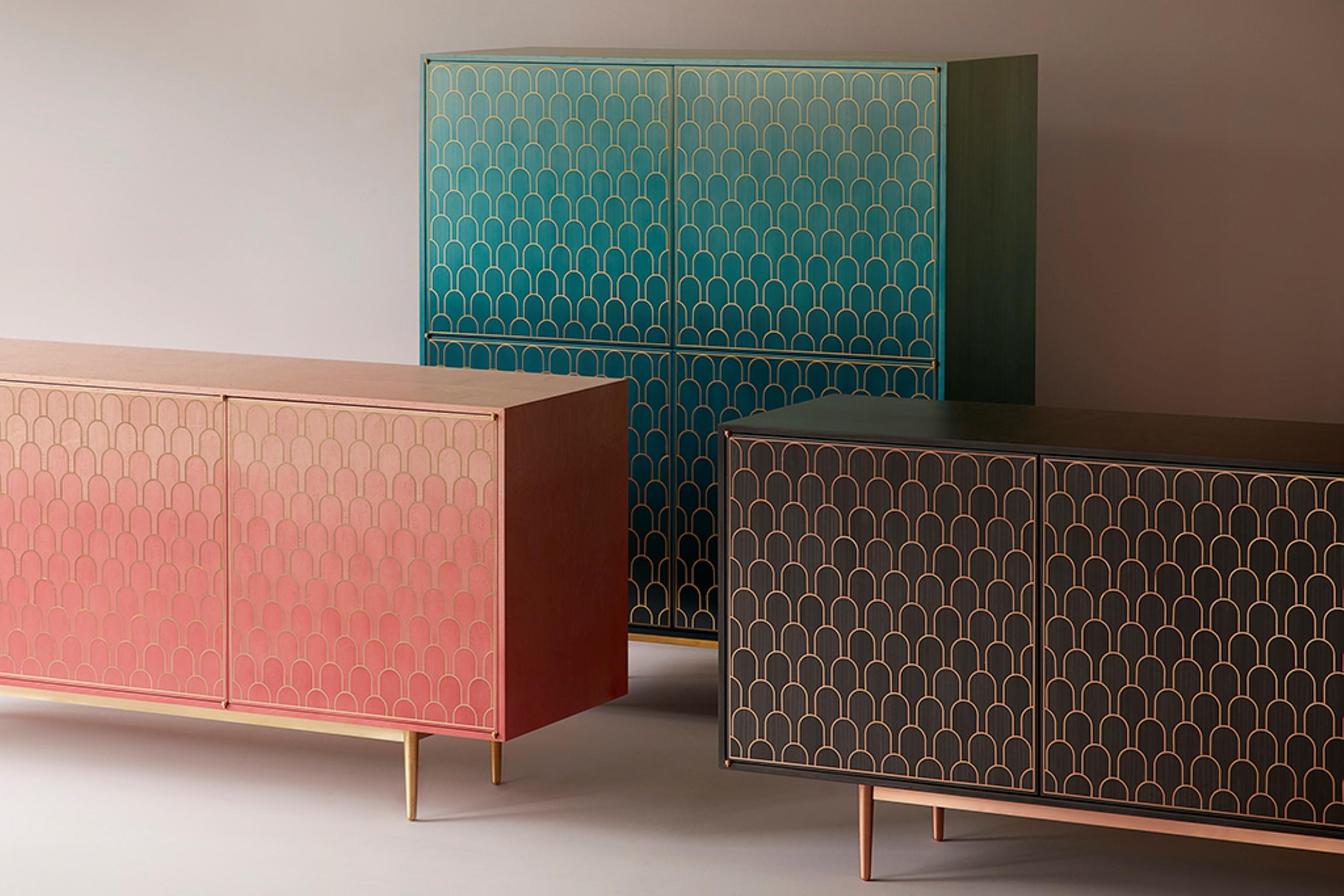 Bethan Gray Nizwa Four-Door Cabinet in Charcoal and Brass In New Condition In London, GB