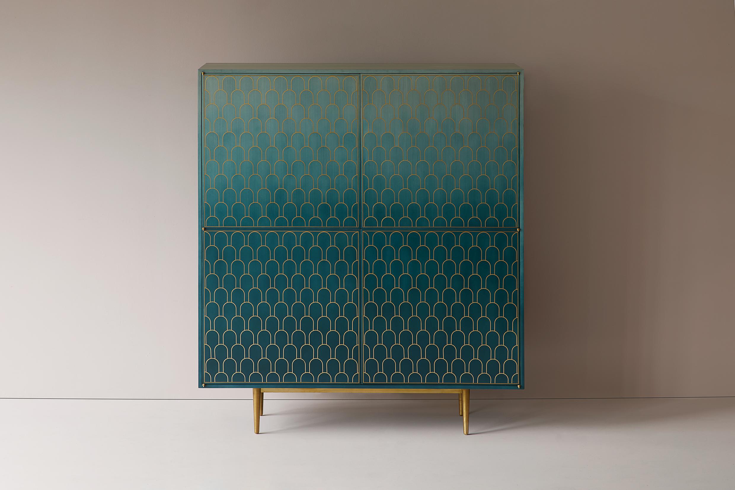 Bethan Gray Nizwa 2x2 Cabinet in Teal and Brass In New Condition For Sale In London, GB