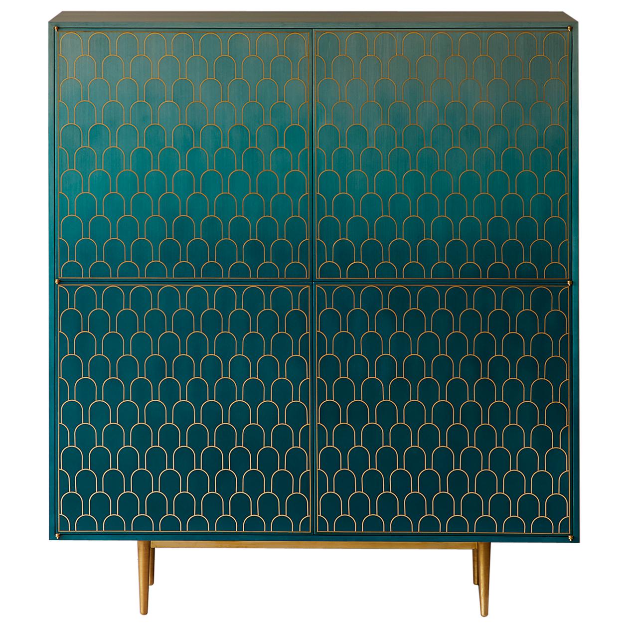Bethan Gray Nizwa 2x2 Cabinet in Teal and Brass For Sale