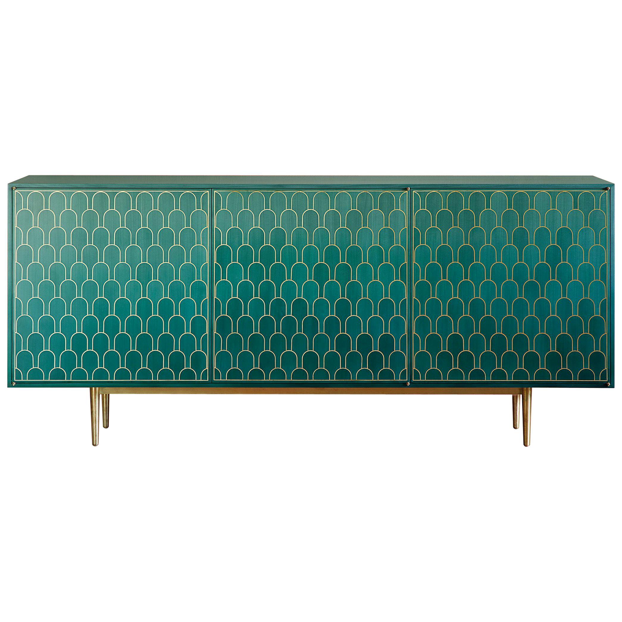 Bethan Gray Nizwa MAXI Three Door Cabinet in Jade and Brass
