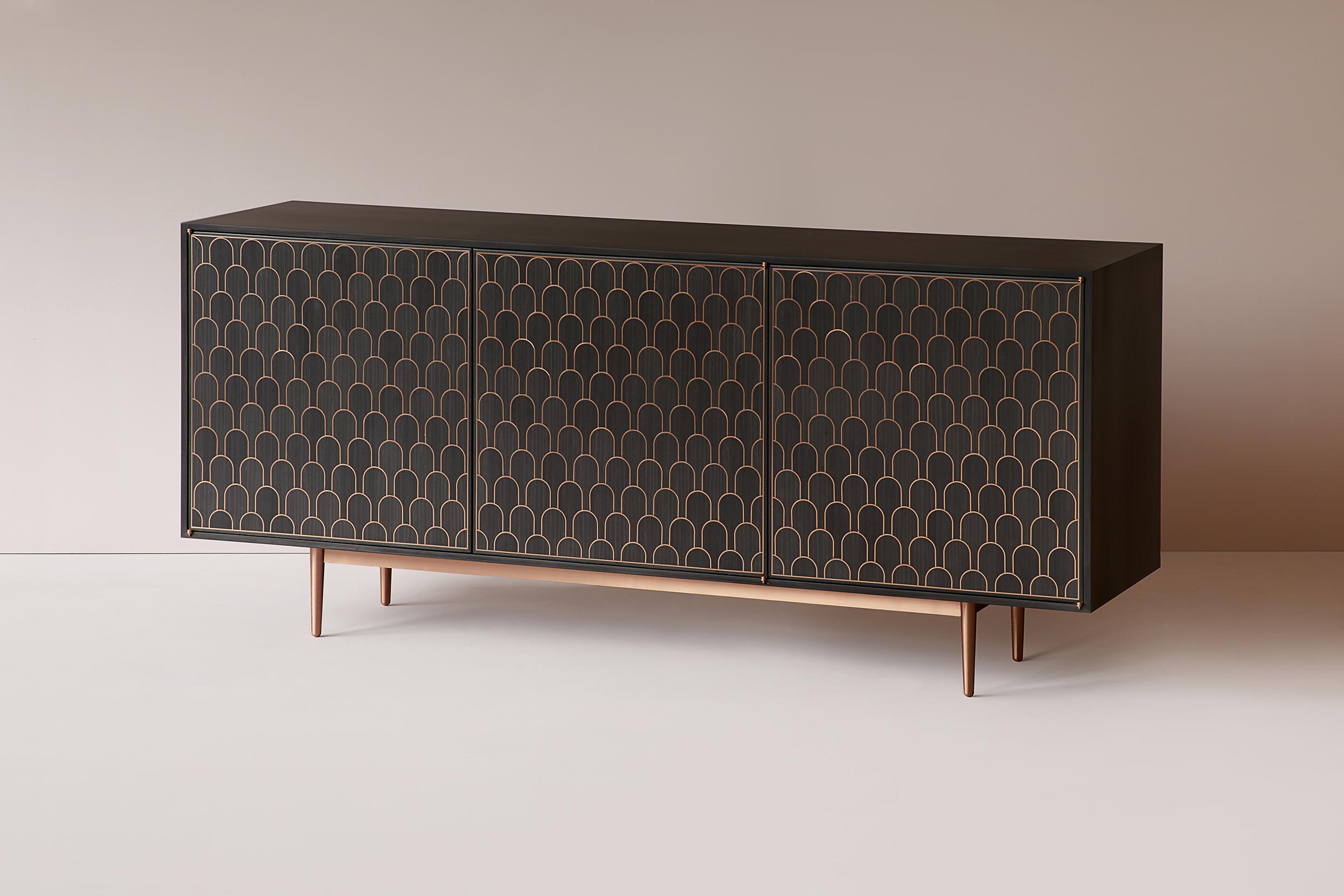 Bethan Gray Nizwa Three-Door Cabinet in Charcoal and Copper In New Condition For Sale In London, GB