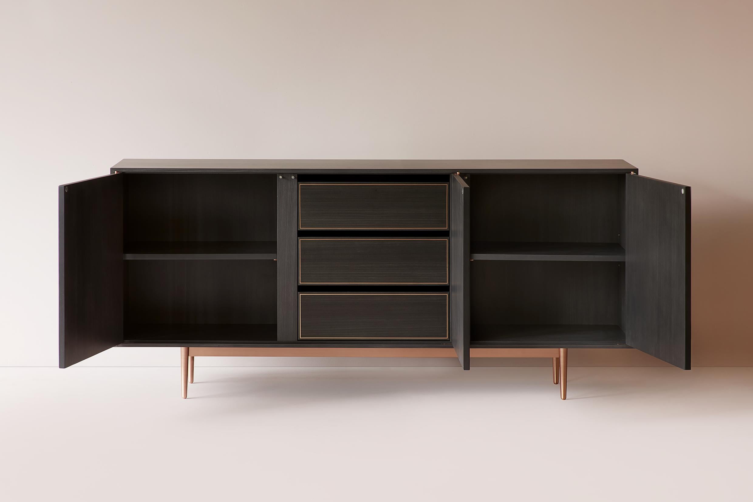 Contemporary Bethan Gray Nizwa Three-Door Cabinet in Charcoal and Copper For Sale
