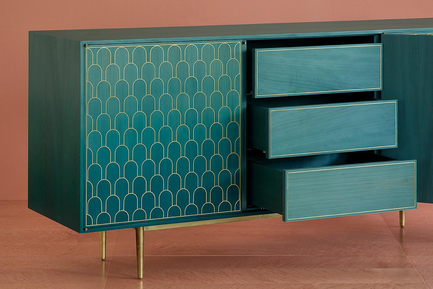 Bethan Gray Nizwa MAXI Three Door Cabinet in Jade and Brass For Sale 3