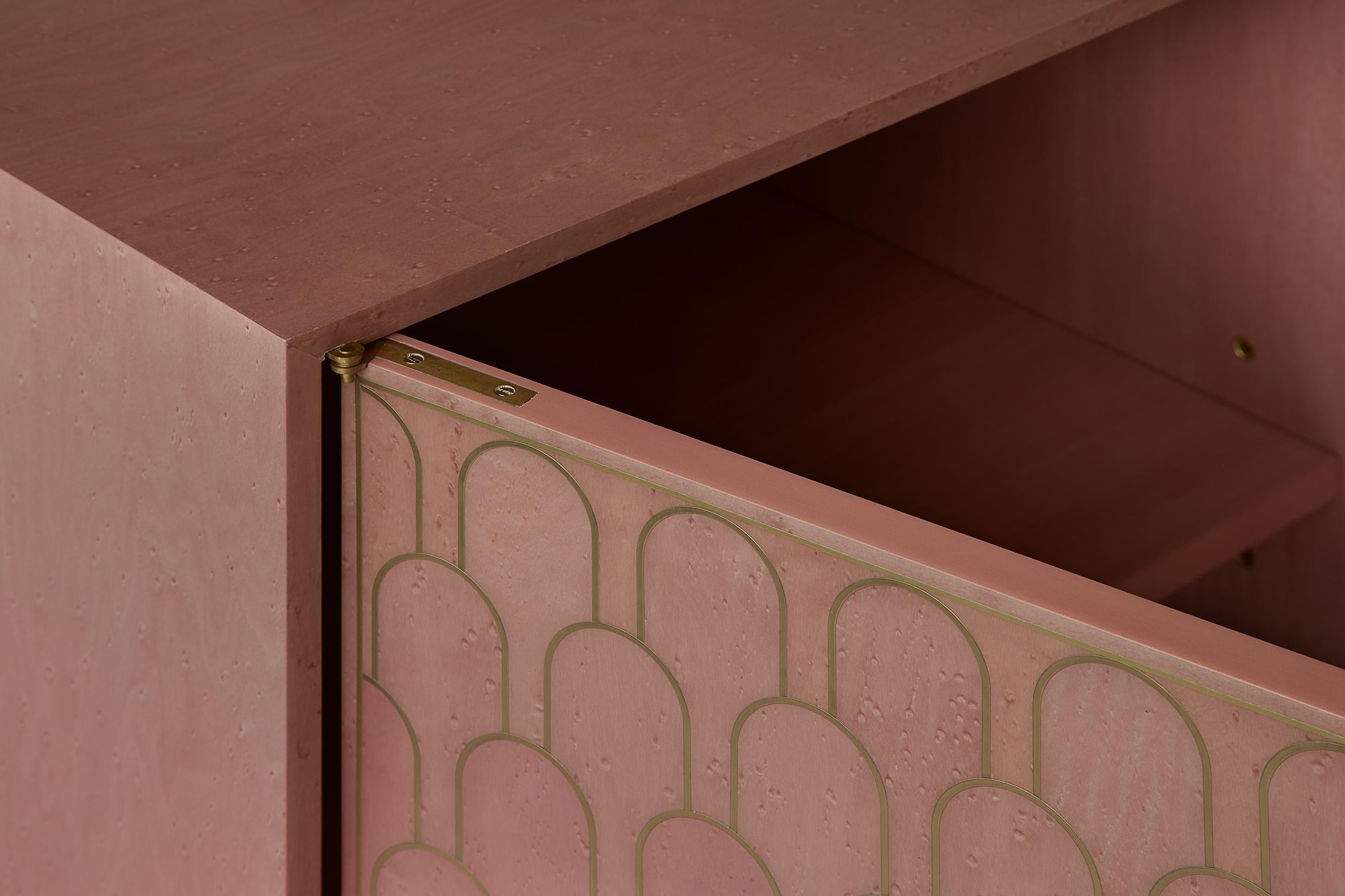 Bethan Gray Nizwa Three-Door Cabinet in Pink and Brass For Sale 1