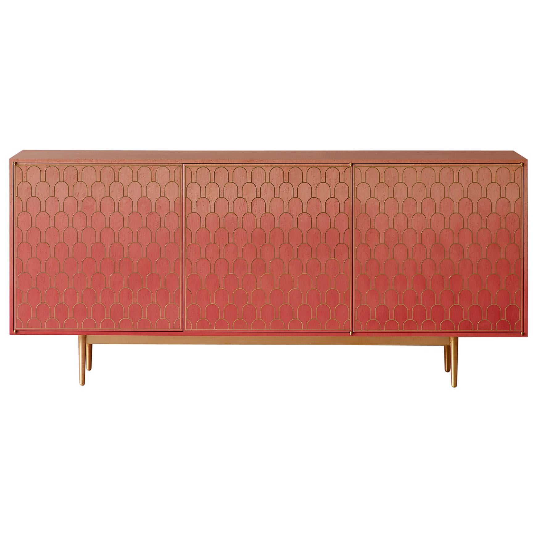 Bethan Gray Nizwa Three-Door Cabinet in Pink and Brass For Sale